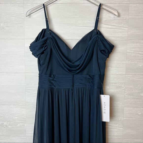 NWT Azazie Aja Dark Navy Bridesmaid Maxi Dress Size A8 - Picture 7 of 14